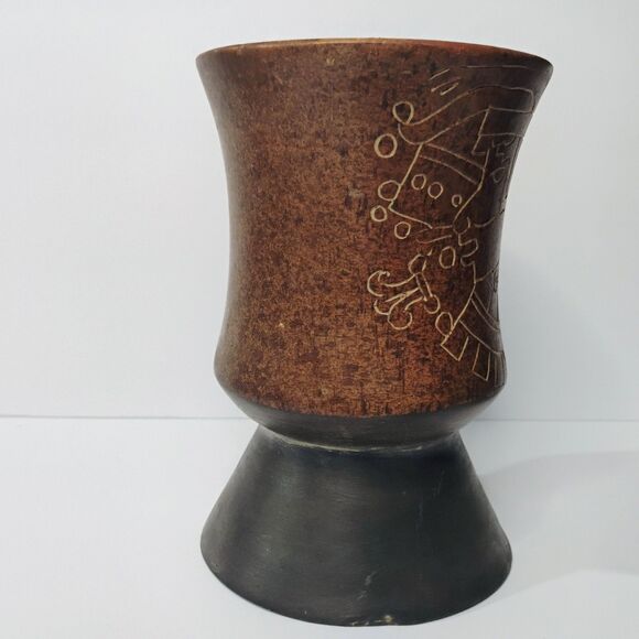 Vtg Mexico Vase Folk Art Pottery Ceramic Terracota Stoneware Etched Hand-crafted - Picture 3 of 12